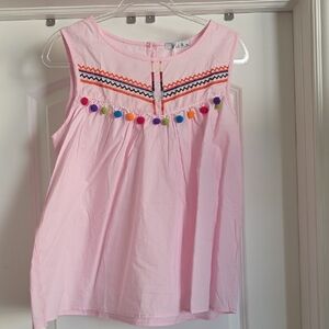 NWT Lola M/L Pink Tank Top with Colorful Pom-Poms And Emboidered Stitching